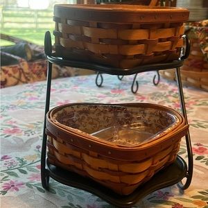 Longaberger heart basket set with stand.